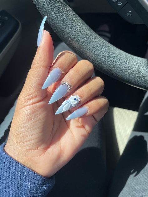 Baby Blue Stiletto Nails, Quinceñera Ideas, Blue Stiletto Nails, Blue Stilettos, Red Acrylic Nails, Stiletto Nails, Nail Ideas, Baby Blue, Acrylic Nails