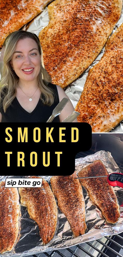 traeger smoked trout recipe photos on pellet smoker with Jenna Passaro from Sip Bite Go Traeger Trout Recipes, Trout Chowder, Grilled Trout Recipes, Smoked Trout Dip, Smoked Trout Recipe, Smoked Fish Recipe, Smoker Grill Recipes, Smoked Trout Salad, Trout Recipe