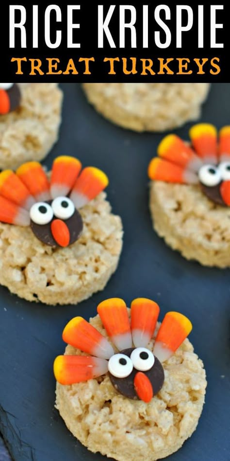 Rice Krispie Treats Decorated, Kids Thanksgiving Treats, Thanksgiving Kid Recipes, Thanksgiving Candy Crafts, Turkey Rice Krispie Treats, Thanksgiving Desserts Kids, Turkey Rice, Muddy Buddy, Thanksgiving Candy