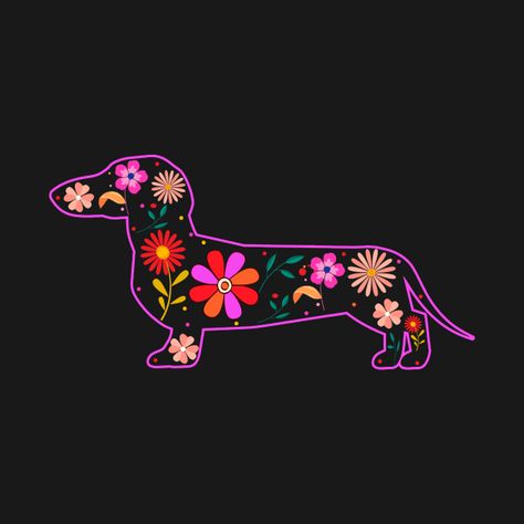 Dachshund Flower Tattoo, Long Hair Dachshund Tattoo, Dachshund Dog Illustration, Whimsical Dachshund Art, Dachshund Sticker, Pool Paint, Dachshund Design, Dog Pool, Dachshund Mom