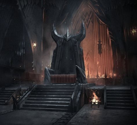 Dark Throne Room, Dark Lord Aesthetic, Dragonstone Castle, Annatar Sauron, Atrium Design, Fantasy Furniture, Dark Castle, Fantasy Writer, Targaryen Aesthetic