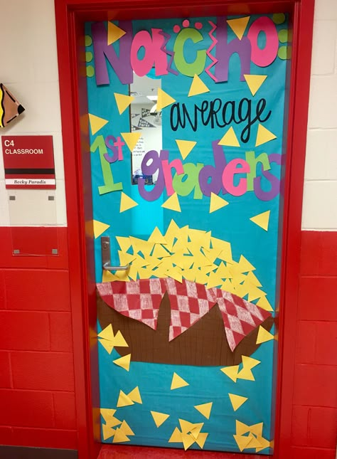 Nacho classroom door Spring Classroom Door, Classroom Door Decorations, Teacher Appreciation Doors, Spring Door Decoration, Christmas Classroom Door, School Door Decorations, Classroom Doors, Spring Classroom, Preschool Bulletin