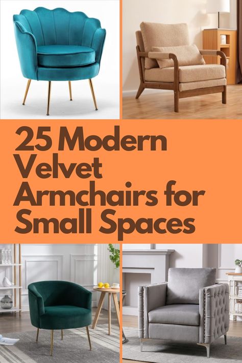 Add a touch of luxury to your small space with these 25 modern velvet armchairs! Designed for compact living, these stylish chairs combine plush velvet upholstery with space-saving designs to create the ultimate blend of elegance and functionality. From vibrant hues to sleek minimalist styles, there’s an armchair to match every décor. Discover how these cozy and chic pieces can transform your small living area into a sophisticated retreat. Explore our top picks now! #armchairs Lounge Chair Small Space, Navy Armchair, Velvet Accent Chairs, Blue Velvet Accent Chair, Oversized Accent Chair, Armchairs Living Room, Small Lounge Chairs, Green Velvet Armchair, Armchair Bedroom