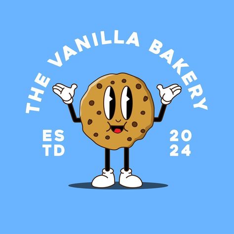 The Vanilla Bakery remake Retro cookie mascot design and illustration _______ #graphicdesign #brandidentity #mascotdesign Cookie Mascot, Cookie Character, Cookie Cartoon, Cookies Illustration, Cookies Brand, Retro Cookies, Cookies Logo, Cookie Illustration, Bake Sale Poster