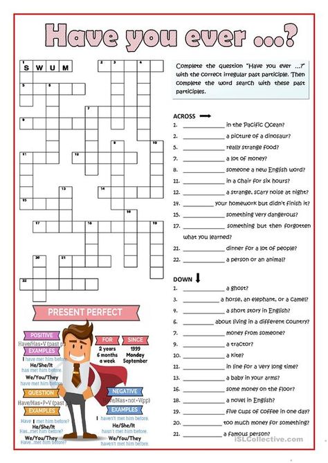 Advanced Esl Worksheets, Wordsearch Worksheets For Adults, English Teaching Materials, Perfect Tense, Grammar Exercises, English Grammar Worksheets, Learn English Grammar, Vocabulary Practice, Present Perfect