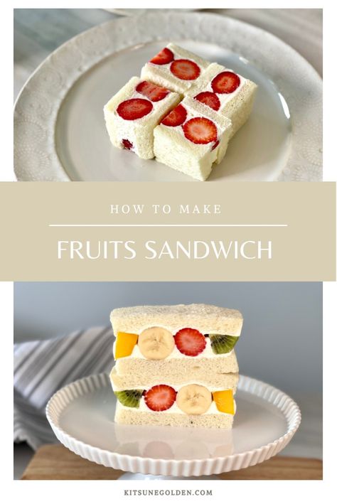 Fruit Sando Recipe, Japanese Fruit Sandwiches, Party Finger Sandwiches, Sando Recipe, Japanese Fruit Sandwich, Cute Snack Ideas, Japanese Tea Party, Fruit Sando, Wipped Cream