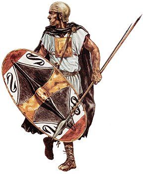 From John Warry's "Warfare in the ancient world", illustration by Jeff Burn: an Iberian infantryman from the ranks of Hannibal's army. He was equipped with a flat scutum, short sword, spear and heavy javelin. He wears a sinew cap and bronze chest-plate. Iberian Warrior, Byzantine Army, Ancient Carthage, Roman Centurion, Punic Wars, Roman Soldier, Historical Warriors, Roman Warriors, Eastern Roman