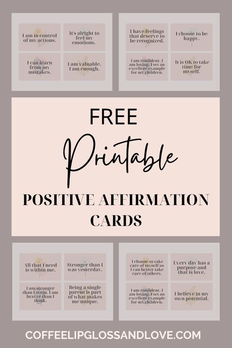 Free Printable Positive Affirmation Cards #AffirmationCards #PositiveVibes #SelfLove #DailyAffirmations Printable Positive Affirmations, Positive Affirmation Cards, Powerful Affirmations, Single Moms, Positive Quotes For Life Motivation, Affirmations For Women, Teenager Quotes, Quotes About Motherhood, Daily Positive Affirmations