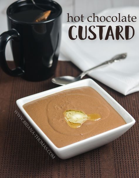 This smooth, silky Hot Chocolate Custard is perfect for a warming breakfast! THM Deep S (Fuel Cycle friendly!), low carb, sugar free, gluten/dairy/nut free Thm Deep S, Briana Thomas, Trim Healthy Mama Dessert, Trim Healthy Mama Plan, Trim Healthy Momma, Tree Nut Allergy, Chocolate Custard, Thm Desserts, Custard Recipes