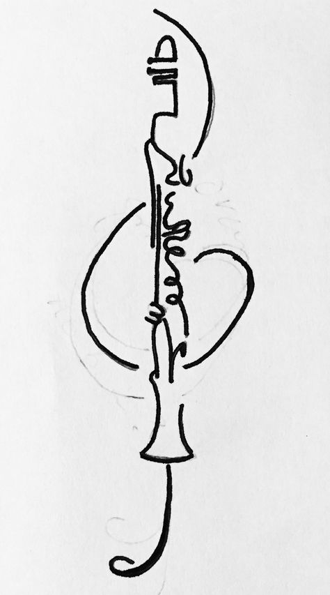 Clarinet Wallpaper Aesthetic, Clarinet Tattoo Ideas, Clarinet Wallpaper, Clarinet Drawing, Saxophone Tattoo For Women, Musician Drawing, Clarinet Tattoo, Jazz Music Art, Marilyn Monroe Drawing