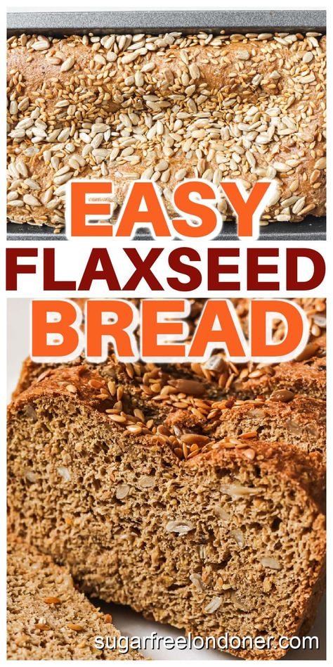 This homemade flaxseed bread has a soft, fluffy texture and a crunchy crust. It toasts well and is perfect for sandwiches. One slice of this high fiber, gluten-free bread contains just 1.3g net carbs. Gluten Free Flax Bread, Flax Seed Bread Recipe, Flax Recipes, Flax Seed Bread, Healthy Bread Recipe, Flaxseed Recipes, Flaxseed Bread, Flax Seed Benefits, Fiber Bread