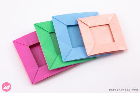 Origami Pop-Up Picture Frame Boxes Tutorial Origami Picture Frame, Origami Photo Frame, Card Wallet Tutorial, Reading Crafts, Photo Frame Template, Paper Kawaii, Origami Boxes, Origami Cards, Paper Craft Tools