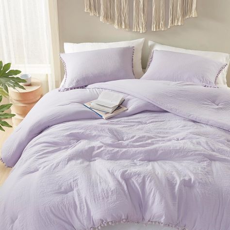 Amazon.com: Codi Lavender Purple Boho Twin Comforter Set for Girls, Aesthetic Pom Fringe Design Cute Bedding, Soft Washed Microfiber Bed Sets, Lightweight Chic,1 Comforter & 1 Pillowcase (68x90 Inches) : Home & Kitchen Purple Bed Set, Preppy Christmas List, Comforters Teen, Solid Bedding, Purple Bed, Purple Comforter, Purple Bedding Sets, Beautiful Bedroom Decor, Set Aesthetic