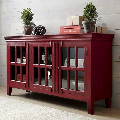 Rojo Red 62" Media Console | Crate and Barrel Entertainment Console Decor, Red Tv, Modern Media Console, Console Cabinet, Diy Cabinets, Media Console, Crate And Barrel, Room Furniture, Diy Furniture