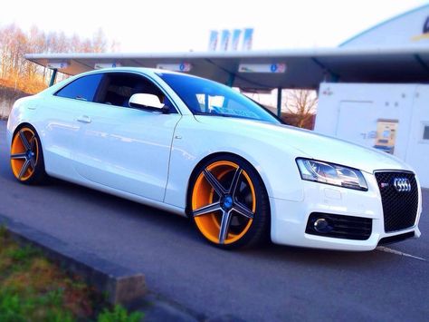 #Audi #S5 #Stance #Custom Orange Rims Audi A5 Coupe, Orange Wheels, Audi S5, Car Wheels Rims, Audi Sport, Audi Rs, Rims For Cars, Audi Cars, Tuner Cars