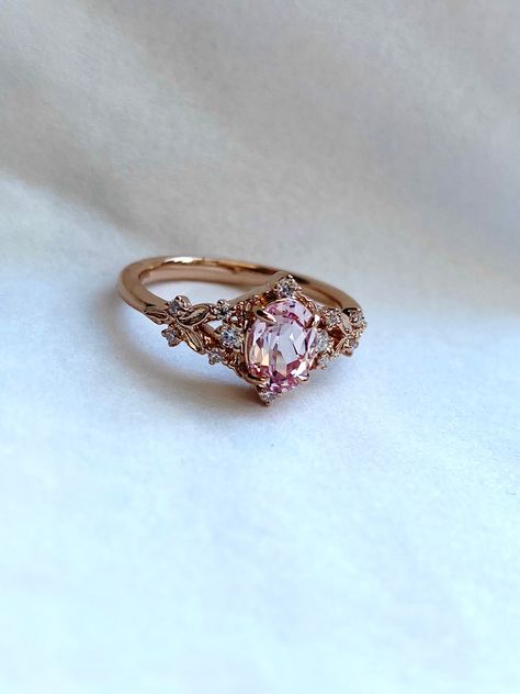 Pink Rose Gold Engagement Ring, Peach Diamond Engagement Ring, Pink Gold Wedding Ring, Sapphire Engagement Ring Pink, Pink Saphire Engament Ring, Unique Pink Engagement Rings, No Diamond Engagement Ring, Enchanted Engagement Ring, Forest Engagement Ring