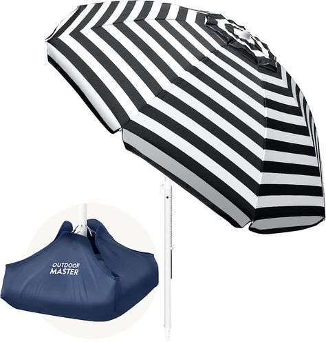 OutdoorMaster Beach Umbrella with Sand Bag - 6.5ft Beach Umbrella with Sand Anchor, UPF 50+ PU Coating with Carry Bag for Patio and Outdoor - Navy Striped Sponsored Beach Patio, Shade Umbrellas, Sand Bag, Modern Beach, Shade Structure, Beach Umbrella, Outdoor Store, Patio Umbrellas, Garden Structures