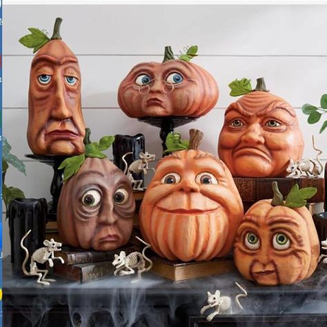 PRICES MAY VARY. 【Pumpkin Decoration】These expressive pumpkins will look very unique and individual in your home this upcoming season. They will be a showstopper. 【Halloween theme】Halloween is coming. This sculpture is specially designed for Halloween table decorations. Their cheerful and bright smiles bring joy to our family. 【High quality material】These pumpkin statues are made of high quality resin material, sturdy and wearable, waterproof, not easy to fade, realistic shape and fine workmansh Dekorasi Halloween, Pumpkin Jewelry, Uhyggelig Halloween, Pumpkin Family, Table Halloween, Pumpkin Garden, Ghost Party, Halloween Decor Diy, Party Layout