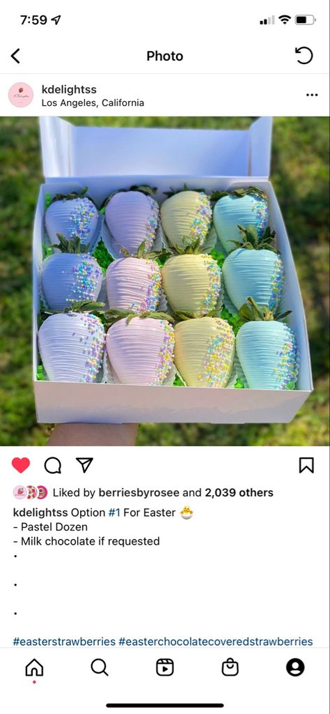 Pastel Color Chocolate Covered Strawberries, Easter Themed Strawberries, Easter Berries Chocolate Covered, Easter Edible Arrangements, Easter Covered Strawberries, Easter Chocolate Strawberries, Spring Chocolate Covered Strawberries, Easter Strawberries Ideas, Easter Chocolate Covered Treats