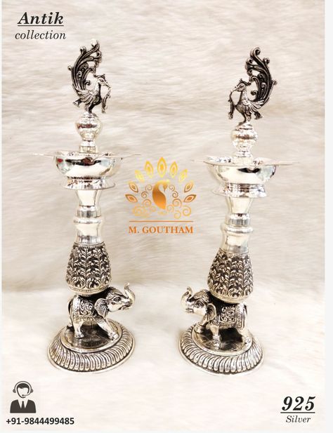 Silver Deepam Design Antique, Silver Deepam Lamps, Silver Deepam, Silver Lamps, Silver Articles, Emerald Stone Rings, Durga Devi, Men Jewellery, Door Hanging Decorations