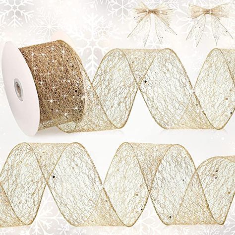 CT CRAFT LLC Organza with Champagne Gold Glitter Snowflakes Wired Ribbon - 2.5" x 50 Yards, for Christmas Home Decor, Gift Wrapping, Bow Making, Wreath, DIY Crafts : Amazon.ca: Home Diy Crafts Christmas, Christmas Wired Ribbon, Metallic Mesh, Ribbon Christmas, Christmas Glitter, Ribbon On Christmas Tree, Types Of Gifts, Glitter Ribbon, Wreath Diy