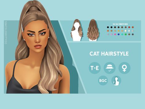 The Sims Resource - Cat Hairstyle Cat Hairstyle, Hairstyle Clips, Sims 4 Cat, Ariana Grande Ponytail, Ariana Grande Hair, Sims Packs, Pelo Sims, Download Hair, Sims 4 Mm