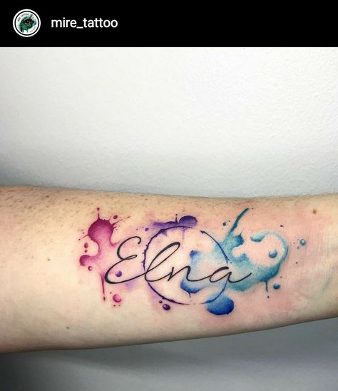 Color Splash Tattoo Design, Infinity Watercolor Tattoo, Watercolor Name Tattoo, Water Colour Tattoo For Women, Splash Tattoo Design, Colour Splash Tattoo, Marry Tattoo, Color Splash Tattoo, Watercolor Splash Tattoo