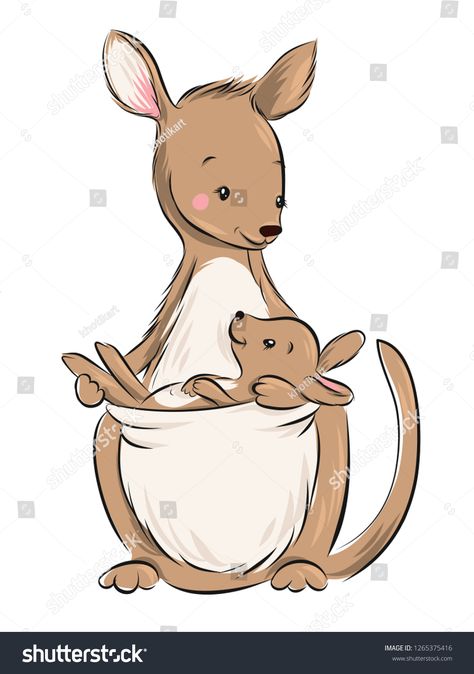 Australian animal. Kangaroo with baby cartoon vector illustration. #Ad , #affiliate, #Kangaroo#animal#Australian#baby Australia Pics, Kangaroo Drawing, Kangaroo Illustration, Kangaroo Art, Kangaroo Baby, Beach Nursery, Baby Animal Drawings, Character Design Girl, Animal Doodles