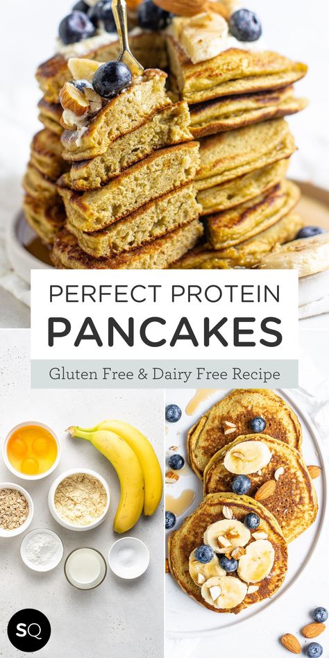 High Fiber And Protein Pancakes, Gluten Free Dairy Free Protein Pancakes, Protein Pancakes Dairy Free, Vegan Gluten Free Protein Pancakes, Gf Df Protein Breakfast, Gluten Free Protein Pancakes Recipe, High Protein Lactose Free, No Dairy Pancakes, Blender Protein Pancakes