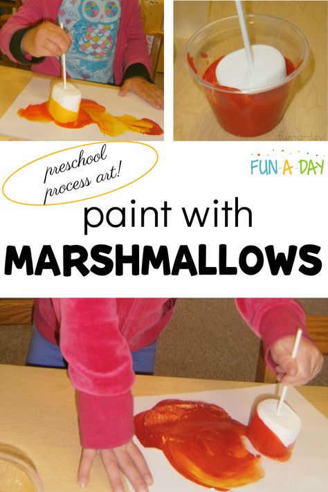 Try this during a preschool camping theme - paint with marshmallows! It's a fun process art activity that your kids are sure to love. Camping Process Art Preschool, Marshmallow Preschool Activities, Camping Lesson Plans Kindergarten, Painting With Marshmallows, Camping Science Activities For Preschool, Camping Montessori Activities, Camping Infant Crafts, Camping Week Preschool Activities, Camping Process Art