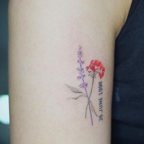 Grandparent Tattoos Memories, Geranium Tattoo, Tattoos To Honor Mom, Nana Tattoo, Grandparents Tattoo, Flower Tattoo Stencils, Tiny Flower Tattoos, Tattoos For Black Skin, Flowers Tattoo