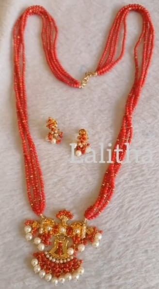 Coral Beads Jewellery Designs, Pagadala Chains, Pagadam Jewellery, Coral Jewelry Indian Gold, Dressy Jewelry, Coral Jewellery, Gold Dollar, Coral Jewelry Set, Gold Bridal Necklace