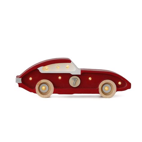 Your little speedster will love sleeping next to this adorable, dream inspiring Race Car Lamp. This high-quality children's night light is handmade from 100% natural pinewood, making it as strong and durable as it is beautiful. Fits perfectly in any nursery or kids' room decor, whether sitting bedside, on a dresser, or hung on the wall! Each lamp also comes with a handy remote featuring both a dimmer and timer for automatic shut-off. Adjust the brightness until it's perfect for falling asleep next to. Then, set the timer so it shuts off after your little one has dozed off into dreamland. Get your junior race car driver his dream piece of nursery decor by ordering today! Dimensions (in inches): 8.5×4.5×2 Technical Details: LED Lights / Warm White 2.2W Input: AC 100-240 Output: DC24V Racing Nursery, Car Theme Room, Car Themed Nursery, Vintage Car Nursery, Mdf Ideas, Trike Scooter, Car Nursery, Childrens Night Light, Car Lamp