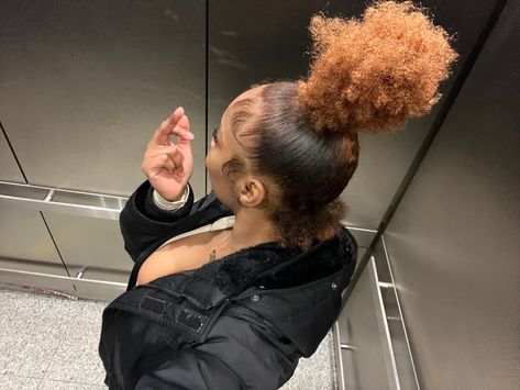 Baddie Top Knot Bun, Messy Top Knot Bun Black Women, Top Knot Bun With Dramatic Edges, Slick Top Bun Natural Hair, Curly Top Knot Bun Natural Hair, Cute Top Knot Buns, Top Bun Curly Hair, Natural Top Knot Bun, Top Knot Bun Curly Hair