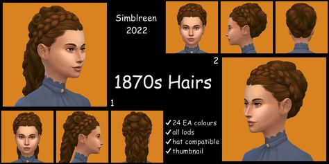 Sims 4 History Cc, 1880s Hairstyles, Sims 4 Victorian Cc, 1880s Hair, 1890s Hair, Marie Antoinette Hair, 19th Century Hair, Sims 4 Decades Challenge, Sims Medieval