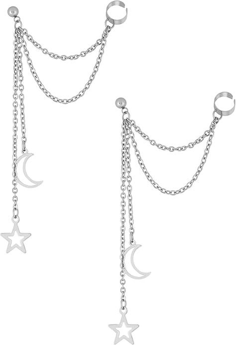 Amazon.com: Sacina Goth Punk Silver-tone-Tone Moon and Star Earrings, Ear Cuff Earrings, Gothic Earrings, Punk Earrings, Emo Earrings, Grunge Earrings, Christmas Jewelry Gifts for Women: Clothing, Shoes & Jewelry Earrings Emo, Emo Earrings, Earrings Grunge, Emo Jewelry, Grunge Earrings, Earrings Punk, Ear Cuff Earrings, Earrings Gothic, Gothic Looks