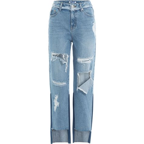 SJYP Distressed Cropped Jeans featuring polyvore, women's fashion, clothing, jeans, bottoms, blue, cropped jeans, straight-leg jeans, torn jeans, blue jeans and distressed jeans High Waisted Outfits, Distressing Jeans, Jeans Destroyed, 5 Pocket Jeans, Torn Jeans, Blue Ripped Jeans, Cargo Pants Outfit, Zipper Jeans, Jeans Cropped