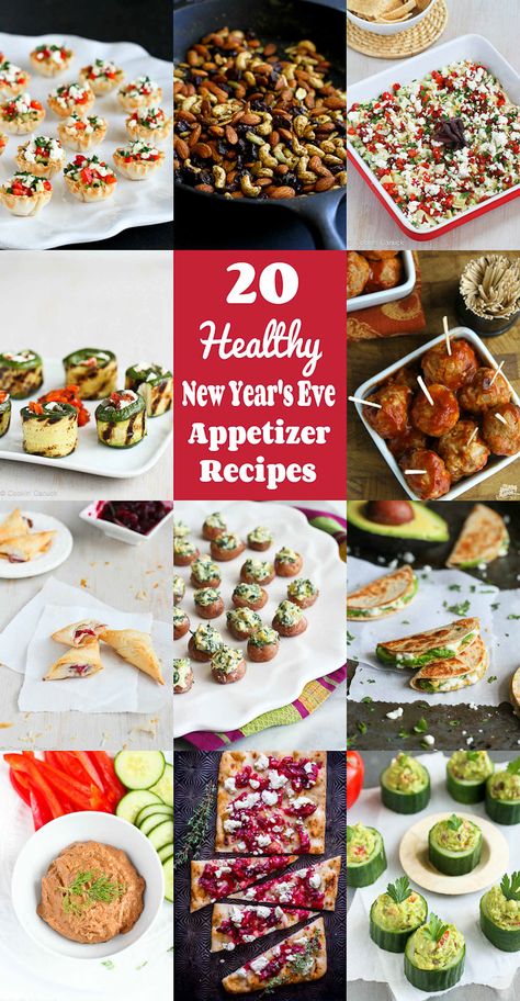 Pop the bubbly and fill your cocktail party table with these delicious and healthy New Year's Eve appetizer recipes!  Everything from dips to flatbread. Cocktail Party Table, New Years Eve Snacks, New Year's Snacks, Healthy New Year, New Years Appetizers, New Year's Eve Appetizers, Pop The Bubbly, New Years Eve Food, Food Appetizers