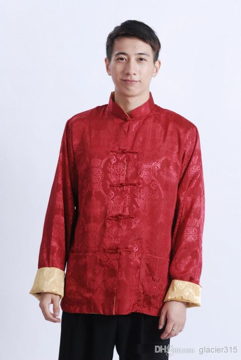 Tang suit Tang Suit, Mens Jackets Casual, Casual Jackets, Silk Brocade, Chinese Clothing, Mens Casual, Traditional Chinese, Cheongsam, Red Jacket