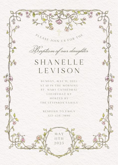 Elegant florals - baptism & christening invitation  #invitations #printable #diy #template #Baptism #christening Christening Invitation Template, Butterfly Birthday Cards, Christening Invitation, Greetings Island, Bridesmaid Thank You, Thanksgiving Invitation, Baptism Invitation, Holiday Invitations, Engagement Announcement