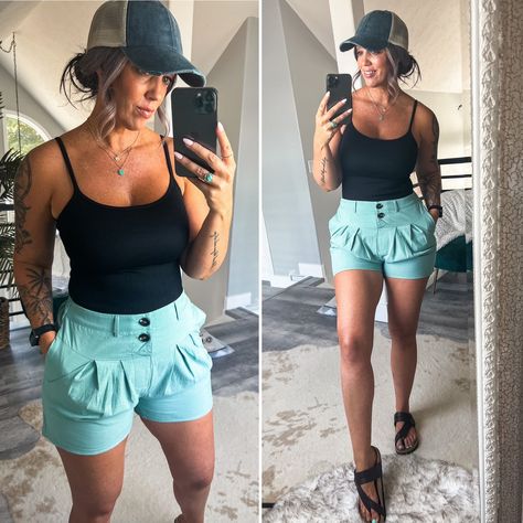 Shorts need to be steamed out of package! Wearing size L. Size L in bodysuit. Miranda Parker, Summer Fashion Outfits, Found On Amazon, Amazon Finds, Fashion Outfit, Blue Shorts, Summer Fashion, Fashion Outfits, Outfit Inspo