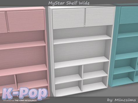 The Sims Resource - MyStar Shelf Wide Ts4 Bookshelf Cc, Sims 4 Pantry Shelf, Sims 4 Cc Shelves, Sims 4 Shelf Cc, Ts4 Clutter, Pink Shelves, Pink Dinner, Bookshelf Bed, Cc Folder