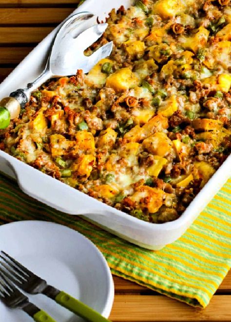 Delicata Squash and Sausage Gratin – Kalyn's Kitchen Delicate Squash, Easy Delicious Casseroles, Sweet Potato Squash, Potato Squash, Delicata Squash Recipe, Autumn Dinner, Csa Recipes, Delicata Squash, Squash Recipe