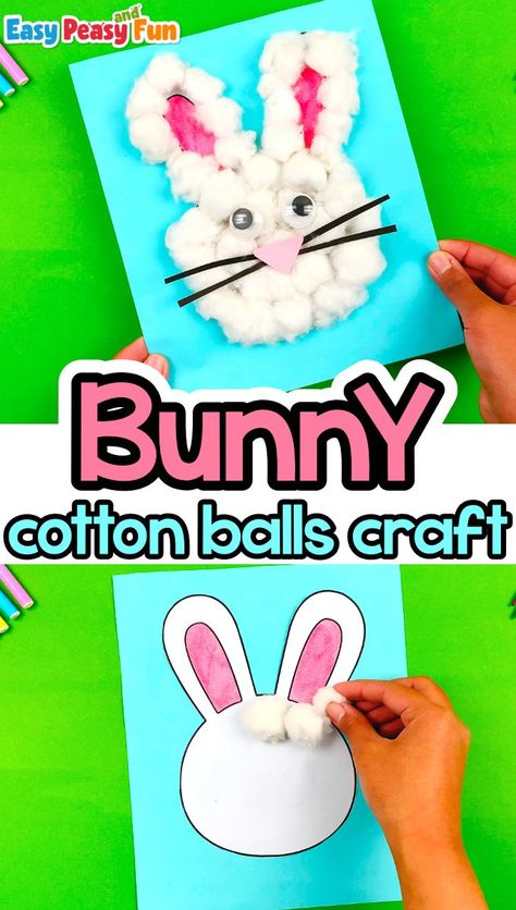 Cotton Easter Bunny Craft - Easy Peasy and Fun Cotton Ball Crafts, Crafts With Kids, Carrot Craft, Bunny Activities, Easter Bunny Craft, Pink Marker, Bunny Craft, Bunny Templates, Rabbit Crafts