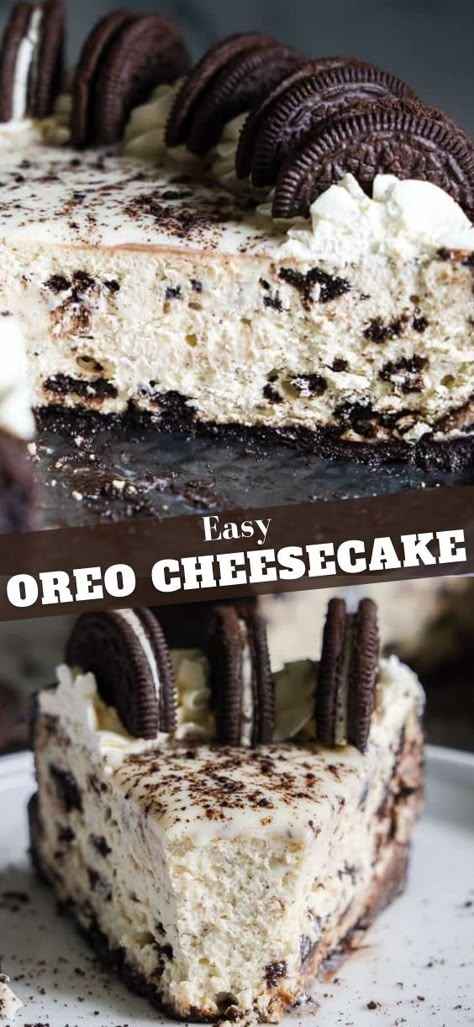 Creamy Oreo Cheesecake, New York Oreo Cheesecake, Cream Cheese And Oreos Dessert Recipes, Cookies Cream Cheesecake, Oreo Dessert Cheesecake, Oreo Cheesecake Desserts, Oreo Baked Cheesecake, Homemade Oreo Cheesecake Recipes, Philadelphia Oreo Cheesecake