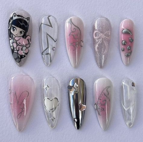 Idol Nails, Asian Nails, Punk Nails, Anime Nails, Grunge Nails, Studded Nails, Pretty Gel Nails, Really Cute Nails, Soft Nails