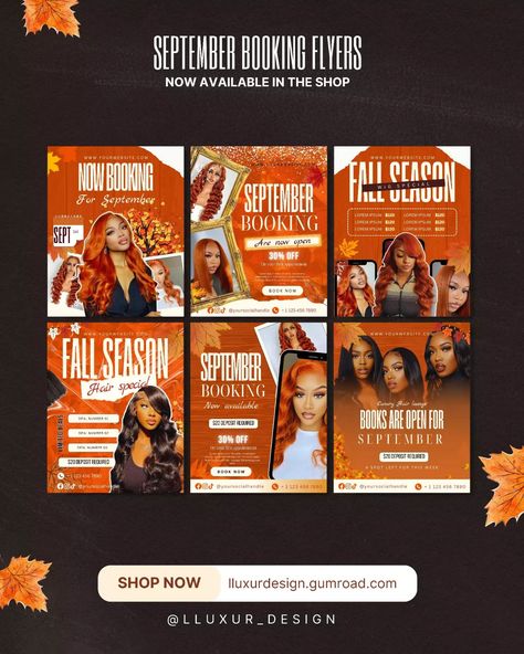 ⚡September Booking Flyer and Fall Booking Flyer templates are perfect for fall season. Use our DIY Fall Season Booking Canva Template for fall specials, Perfect for lashes artist, Nails artist, Makeup artist, Hair stylist … 🛍️ Shop now at : lluxurdesign.gumroad.com 📩 For custom graphic design, DM Us 🗯️ Comment the Word : FLYERS, and I will send you the link in DM . #graphicdesigner #canvadesign #canvagraphicdesigns #canvadesigner #canvadesign #hairstylists #nychairstylist #nycgraphicdesig... Fall Flyer Design, Hair Business Flyer, Artist Nails, Booking Flyer, Graphic Desi, Artist Makeup, Business Hairstyles, For Lash, Lash Artist