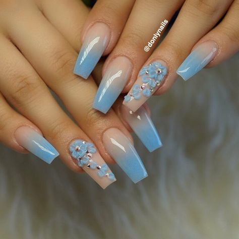 +20 Top Light Blue Ombre Nails - POLYVORE - Discover and Shop Trends in Fashion, Outfits, Beauty and Home Ongles Baby Blue, Nails August, Nail Round, Nail Art Bleu, Light Blue Nail Designs, Blue Christmas Nails, Nails Korean, Ombre Dark, Blue Ombre Nails