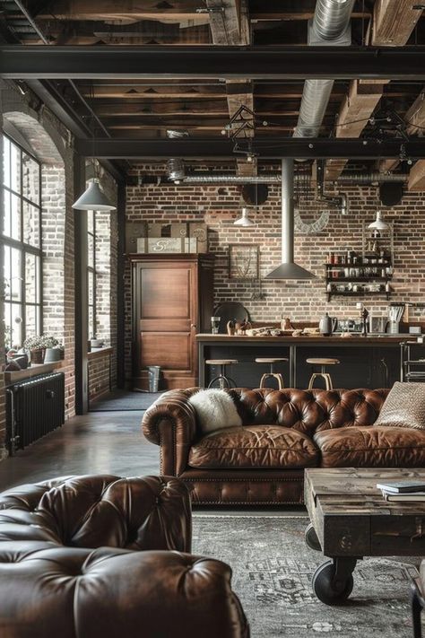 29 Industrial Living Room Ideas for Powerful Interiors - My Elegant Home #the #Appeal #Outdoor #HomeInspiration #Style #HomeDecorating #of #Exploring #Raw #Decor #HomeIdeas #DecorTips #Industrial Industrial Living Room Ideas, Luxury Bathroom Inspiration, Warehouse Interior, Loft Style Living, Industrial Living Room, Warehouse Living, Industrial Chic Decor, Industrial Chic Design, Industrial Style Decor