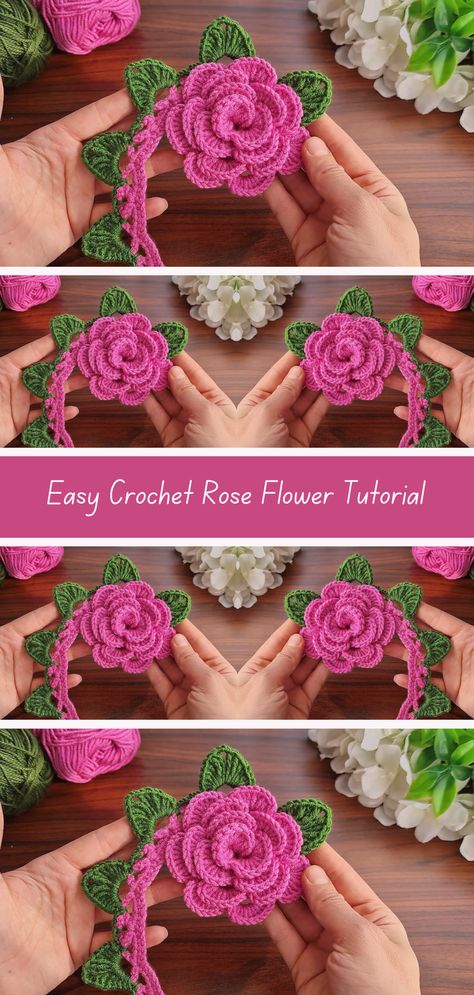 Step-by-step tutorial for easy crochet rose flowers. Perfect for beginners. Add elegance to your crafts! Crochet Projects Quick, Crochet Flowers Free Pattern Easy, Flower Crochet Pattern Free, Crochet Roses Free Pattern, Useful Crochet Projects, Easy Crochet Rose, Easy Crochet Flower, Easy Beginner Crochet Patterns, Crochet Roses